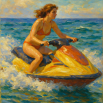 Femme en bikini sur un jetski, style Sorolla