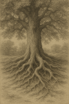 Étude d'un chêne ancien avec ses racines, style Charles Bargue