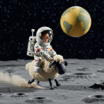 Astronaute en pâte à modeler chevauchant un mouton sur la lune, style Nick Park