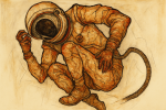 Astronaute dans une combinaison spatiale aux lignes contorsionnées, style Egon Schiele