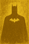 Batman en silhouette monochrome sur fond doré, style Yves Klein