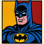 Batman version BD pop, avec aplats et points colorés, style Roy Lichtenstein