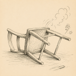 Chaise renversée dessinée au trait, style Rodolphe Töpffer