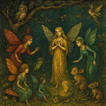 Scène de conte de fées colorée, style Gustave Doré