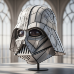 Masque de Darth Vader réinterprété en vitrail blanc, style Louis Barillet