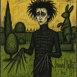 Edward aux mains d'argent dans son jardin, style Bernard Buffet