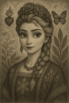 Elsa de Reine des Neiges réinterprétée avec des éléments mexicains et des symboles de Frida Kahlo