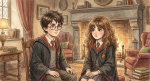 Harry Potter et Hermione en tenue de Poudlard, style Frances Brundage