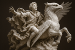 Harry Potter chevauchant un hippogriffe, sculpté en marbre avec des drapés baroques, style Gian Lorenzo Bernini