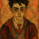 Harry Potter réinterprété dans un style expressionniste, façon Egon Schiele