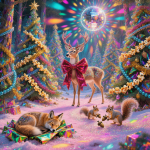 Image enchantée de Noël avec des animaux générée par l'Intelligence Artificielle
