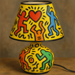 Photo réaliste d'une lampe peinte style Keith Haring