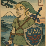 Link dans un style ukiyo-e, style Utagawa Hiroshige