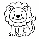 Dessin en noir et blanc d'un lion avec des contours épais et des détails simples, sur fond blanc.