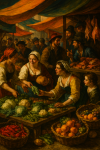 Scène de marché aux couleurs vives dans le style de Caravage