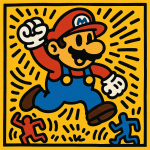 Mario revisité en figures pop art, style Keith Haring