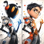 Capture d'écran d'une génération Midjourney coupée en deux par une ligne