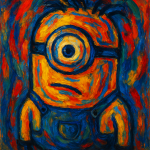 Un Minion des films Despicable Me réinterprété dans un style expressionniste, façon Alexej von Jawlensky
