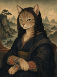 Mona Lisa réinterprétée en chatte tatouée japonaise