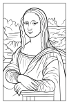 Dessin en noir et blanc de la Joconde avec des contours nets, adapté pour un coloriage.
