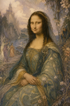 Mona Lisa réinterprétée en princesse orientale, style Edmund Dulac