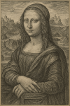 Mona Lisa réinterprétée avec des détails de gravure précis, style Albrecht Dürer