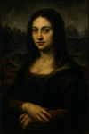 Mona Lisa réinterprétée avec des éléments sombres et dramatiques, style Francisco de Goya