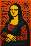 Mona Lisa en silhouettes dansantes, style Keith Haring
