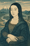 Mona Lisa réinterprétée dans le style de Katsushika Hokusai