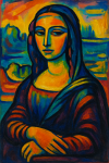 Mona Lisa réinterprétée avec des couleurs expressionnistes, style Alexej von Jawlensky