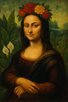 Mona Lisa réinventée avec des éléments mexicains et floraux dans le style Frida Kahlo