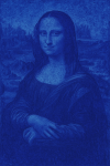 Mona Lisa en monochrome bleu IKB, style Yves Klein