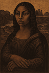 Mona Lisa réinventée en linogravure noir et blanc, style Elizabeth Catlett