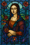 Mona Lisa réinterprétée comme un vitrail style Charles Rennie Mackintosh