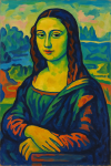 Mona Lisa réinventée avec des couleurs vives et formes simplifiées dans le style d'Henri Matisse