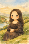 Mona Lisa réinterprétée en héroïne Miyazaki, contemplant un paysage