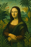 Mona Lisa réinterprétée dans le style naïf d'Henri Rousseau