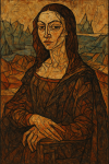 Mona Lisa réinventée avec des traits anguleux dans le style Egon Schiele