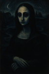 Mona Lisa réinterprétée avec une atmosphère mélancolique, style Léon Spilliaert