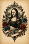 Mona Lisa transformée en motif de tatouage victorien inspiré de Sutherland Macdonald