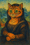 La Joconde version chat anthropomorphe, style Louis Wain