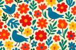 Motif coloré composé d'oiseaux et de fleurs, façon Henri Matisse
