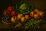 Nature morte avec des fruits et légumes dans le style de Caravage