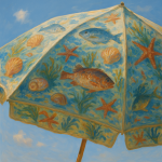 Photo réaliste d’un parasol aux motifs marins, style Sorolla