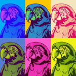 Perroquet avec des variations de couleurs vives, style Andy Warhol