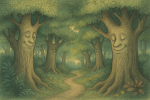 Forêt dense et mystérieuse dans le style de Maurice Sendak