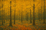 Paysage forestier avec des arbres aux feuilles dorées, style Gustav Klimt