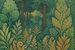 Paysage forestier avec plantes stylisées en motifs Art Nouveau, style Maurice Pillard Verneuil