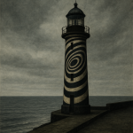 Photo réaliste d'un phare isolé sur la côte, dans l'esprit de Léon Spilliaert