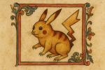 Pikachu représenté comme une créature médiévale dans un manuscrit enluminé